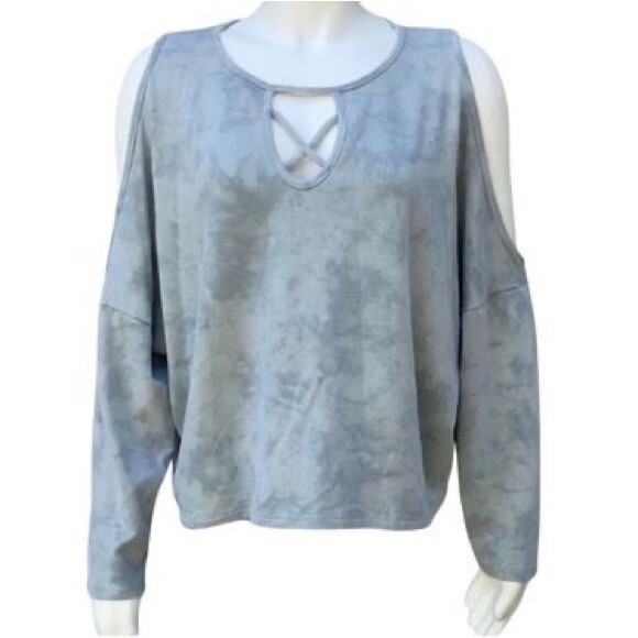 Gray marbled cold shoulder sweatshirt size small - Picture 1 of 5